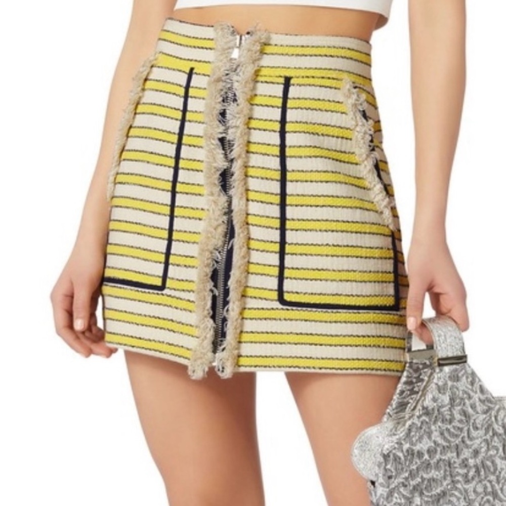 Veronica Beard fringe detail striped mini skirt yellow/blue sz 0